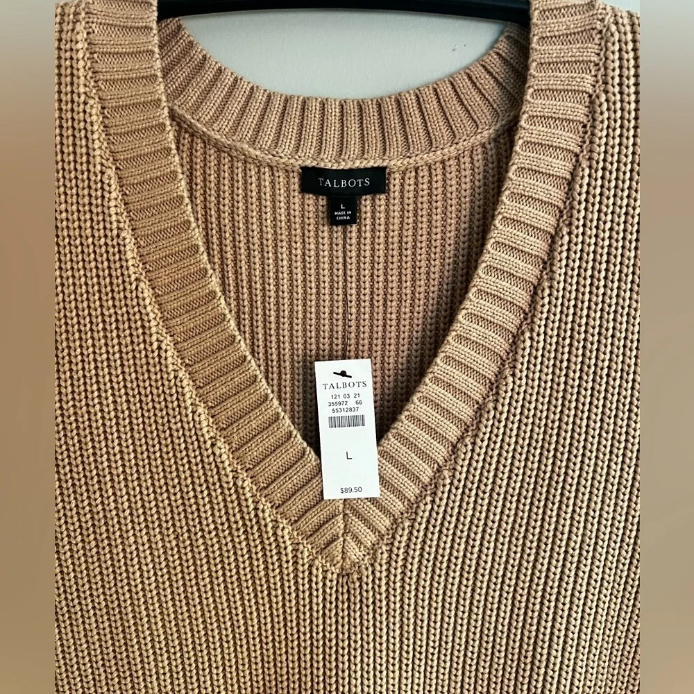 Talbots Tan Sleeveless V-Neck Sweater Sz L NWT